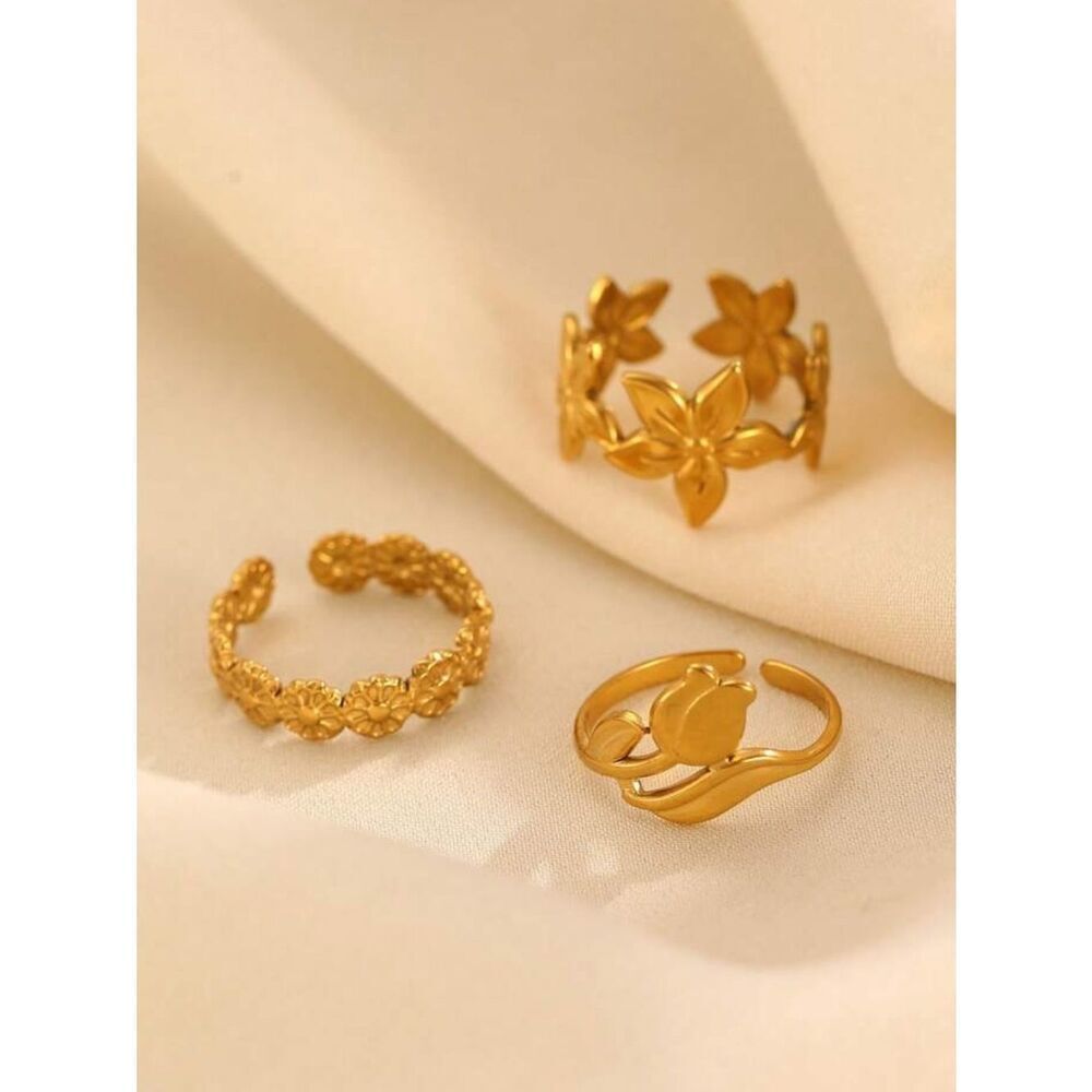 Gold Floral Stackable Rings #2552 - Picture 2 of 5